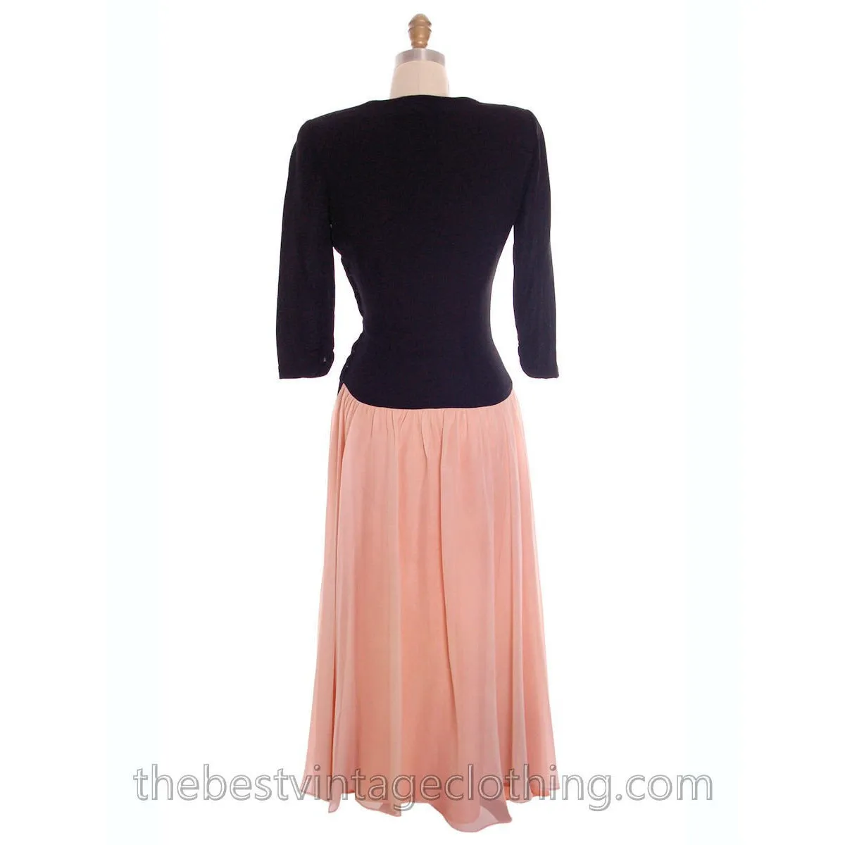 Lovely Vintage 1940s Evening Dress Pink & Black Sequinned  Bodice 34-26-Free