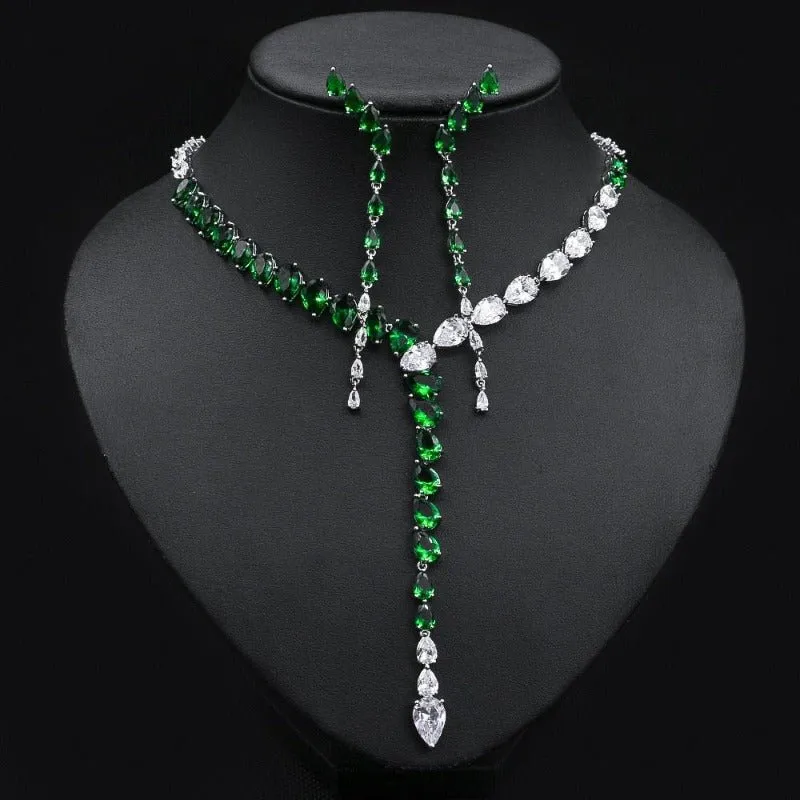 Luxury 2PCS Emerald Bridal Jewelry Set For Women Wedding Jewelry