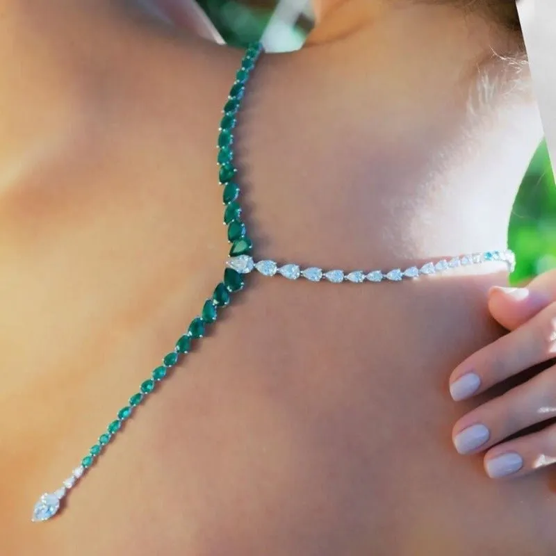 Luxury 2PCS Emerald Bridal Jewelry Set For Women Wedding Jewelry
