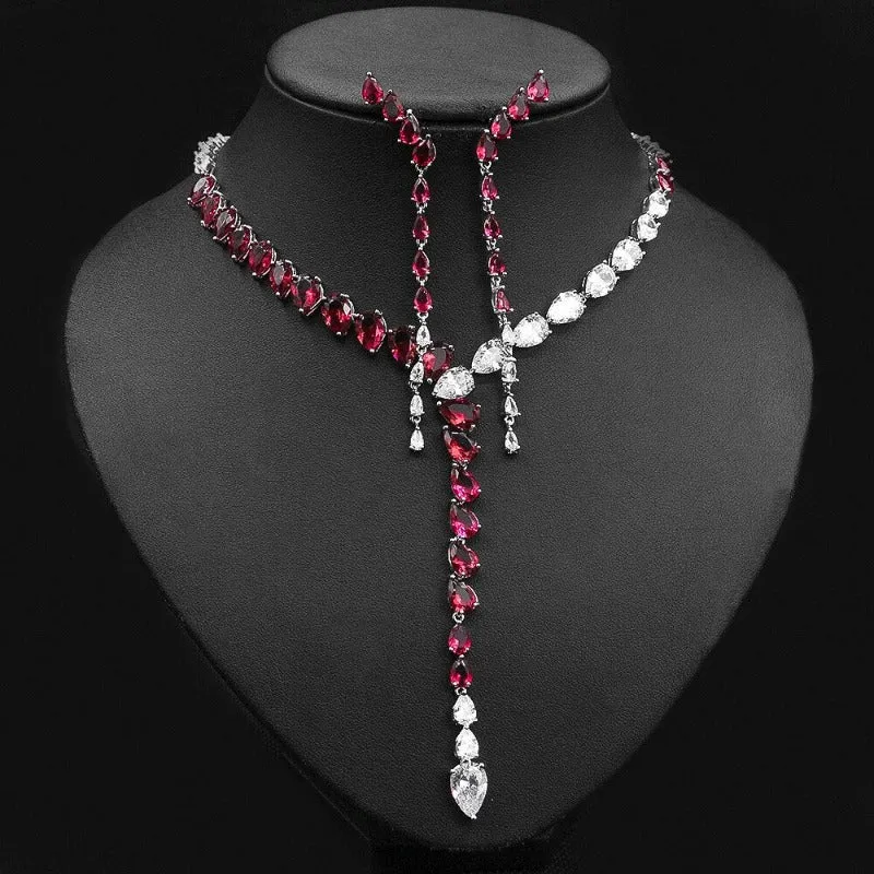 Luxury 2PCS Emerald Bridal Jewelry Set For Women Wedding Jewelry