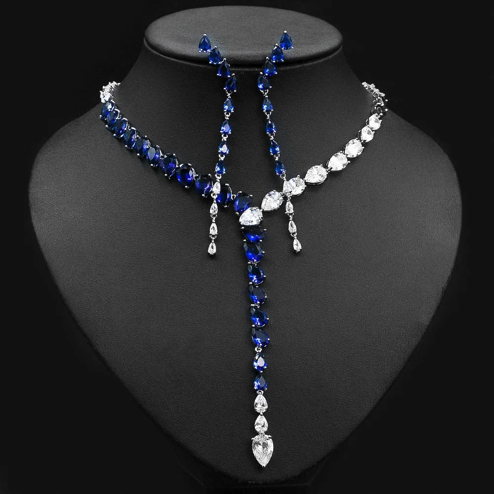 Luxury 2PCS Emerald Bridal Jewelry Set For Women Wedding Jewelry