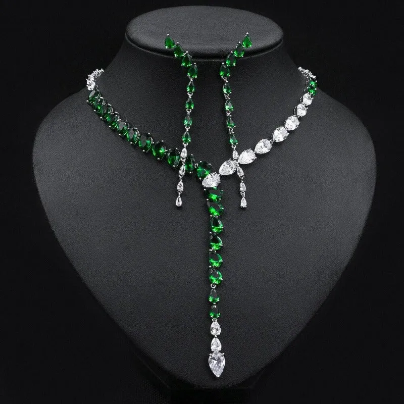 Luxury 2PCS Emerald Bridal Jewelry Set For Women Wedding Jewelry