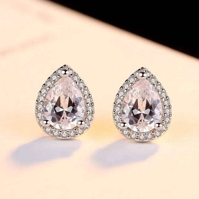 Luxury Blue Sapphire Stud Earrings 925 Silver For Women Party Wedding Jewelry