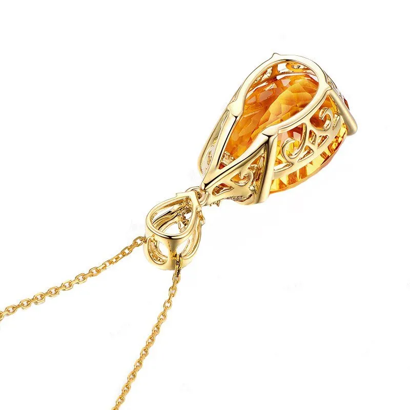 Luxury Citrine Gemstone Pendant Necklace 18K Gold For Women Jewelry
