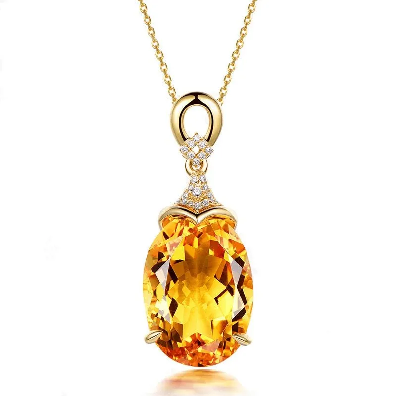 Luxury Citrine Gemstone Pendant Necklace 18K Gold For Women Jewelry