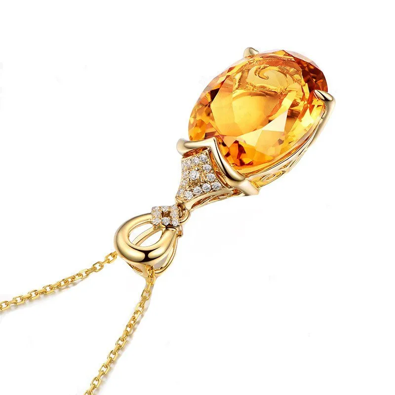 Luxury Citrine Gemstone Pendant Necklace 18K Gold For Women Jewelry
