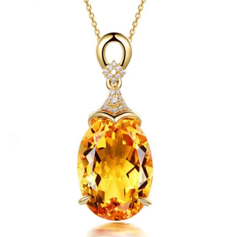 Luxury Citrine Gemstone Pendant Necklace 18K Gold For Women Jewelry
