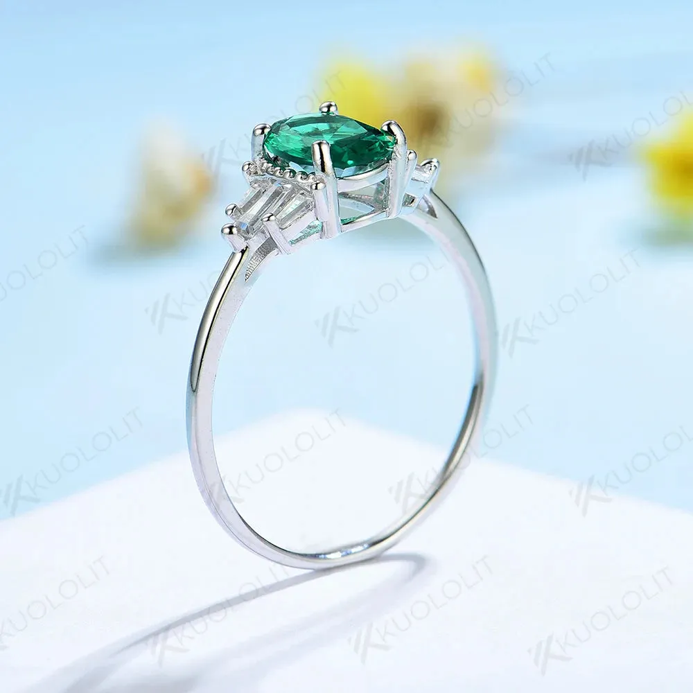 Luxury Emerald Gemstone Ring for Women Wedding Engagement Jewelry