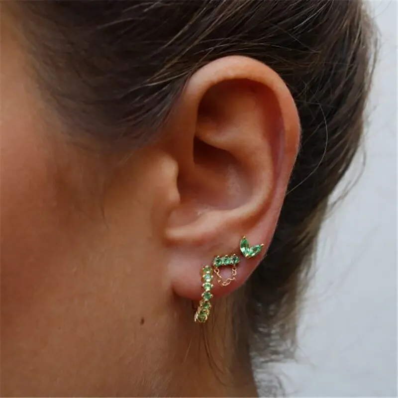 Luxury Green Emerald Stud Earrings for Women Wedding Jewelry