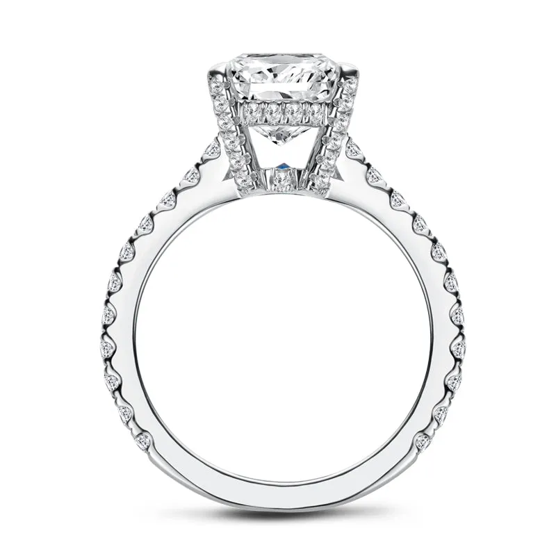 Luxury Hidden Halo Emerald Cut Moissanite Diamond Ring