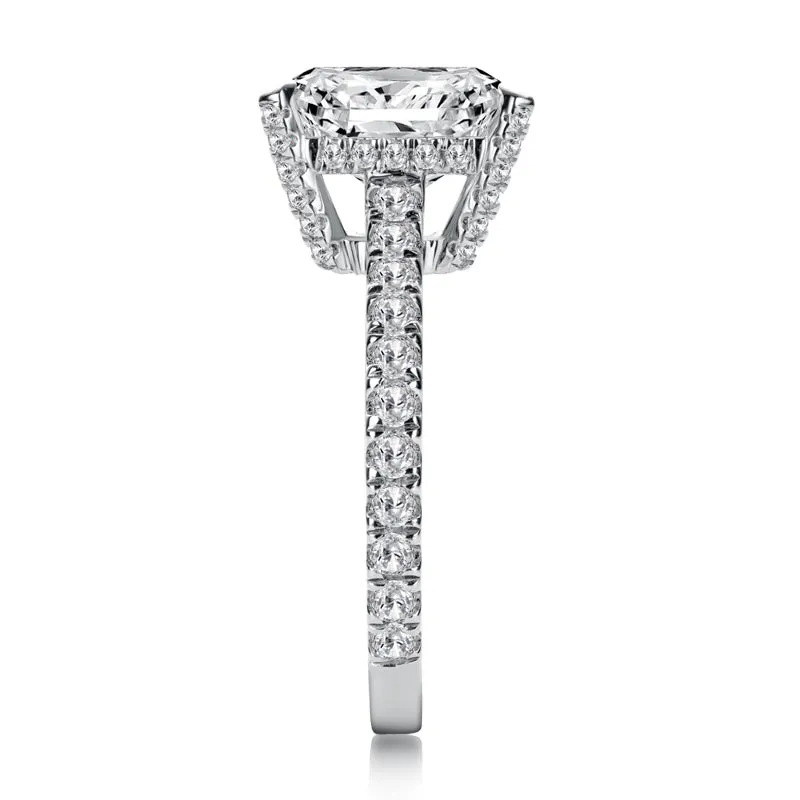 Luxury Hidden Halo Emerald Cut Moissanite Diamond Ring