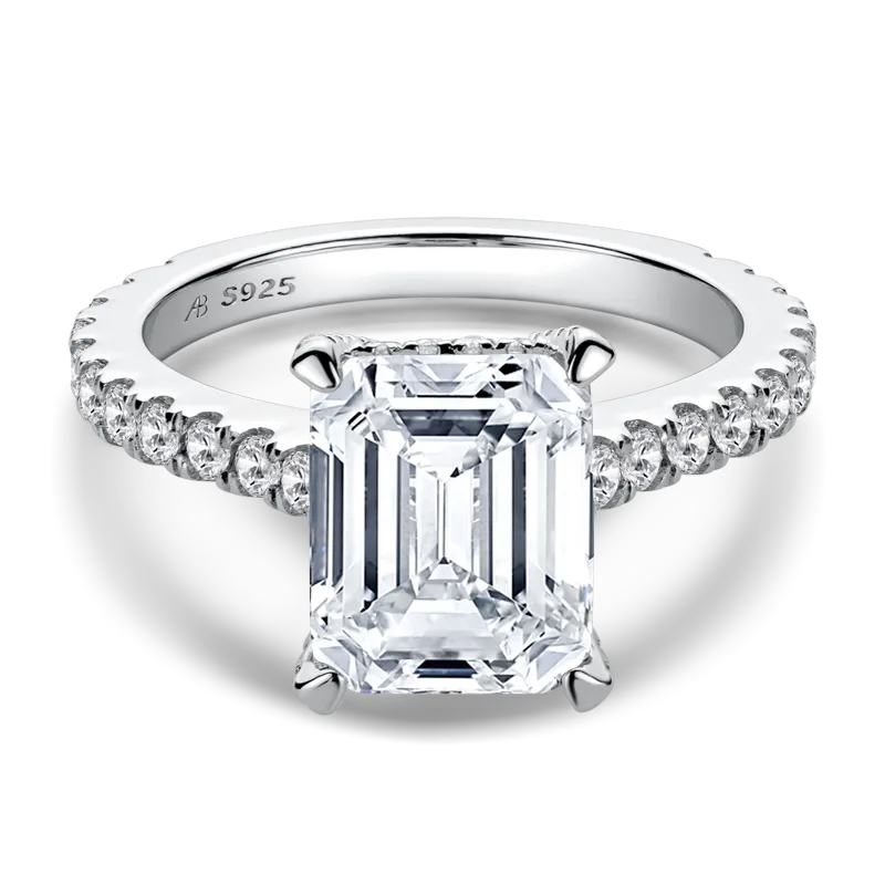 Luxury Hidden Halo Emerald Cut Moissanite Diamond Ring