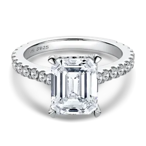 Luxury Hidden Halo Emerald Cut Moissanite Diamond Ring