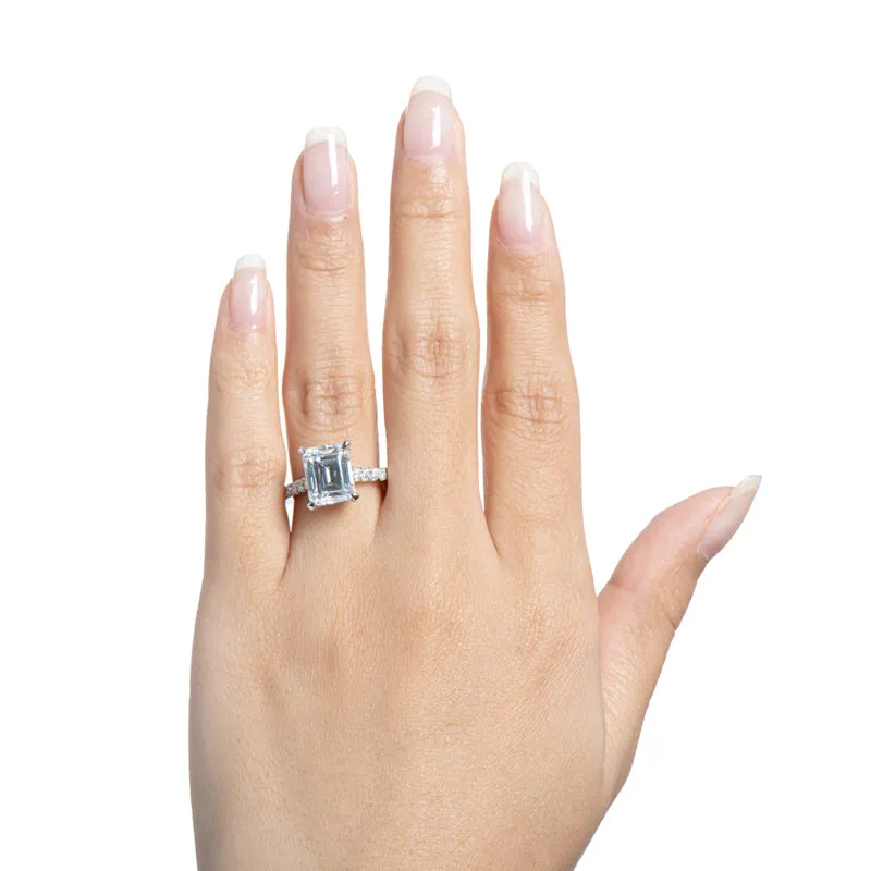 Luxury Hidden Halo Emerald Cut Moissanite Diamond Ring
