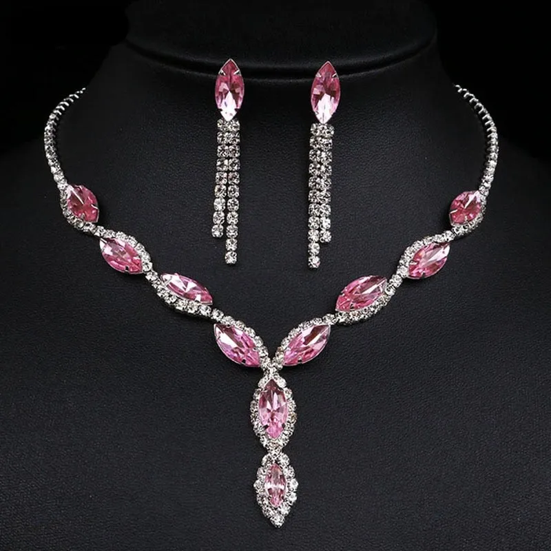 Luxury Pink Zircon Wedding Jewelry Sets for Women Bridal Jewelry