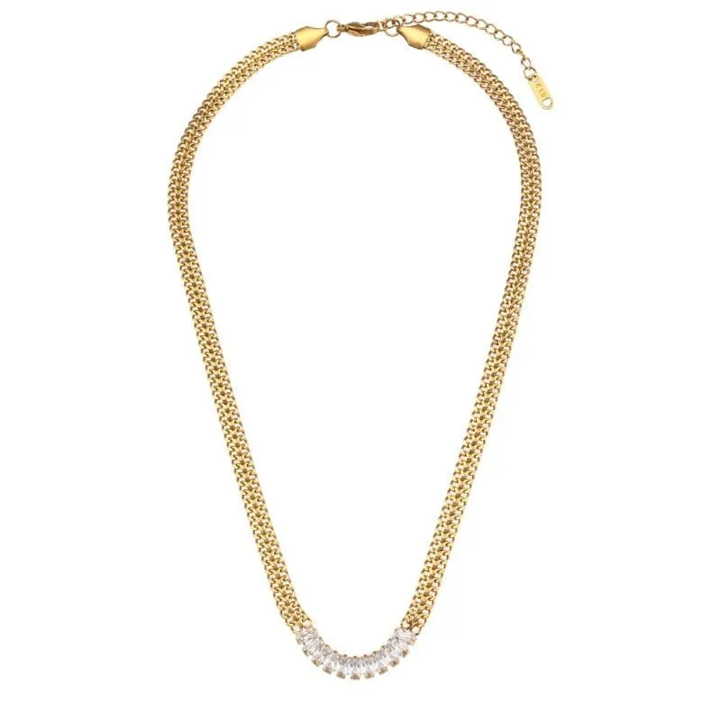 Luxury Tennis Chain Gold Jewelry Set Women Bracelet Necklace Jewelry Set
