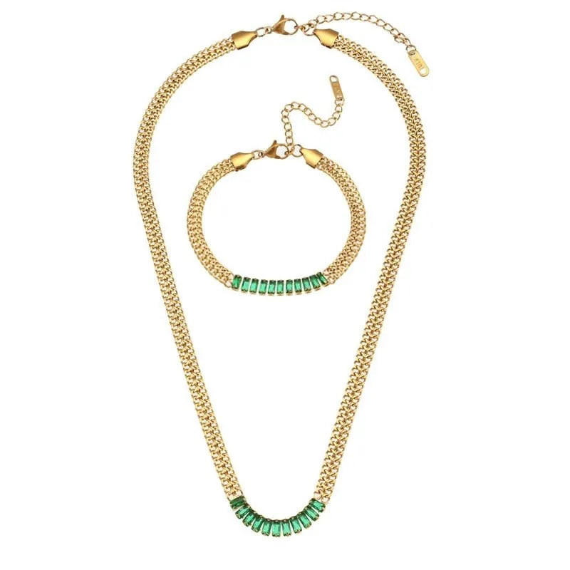 Luxury Tennis Chain Gold Jewelry Set Women Bracelet Necklace Jewelry Set