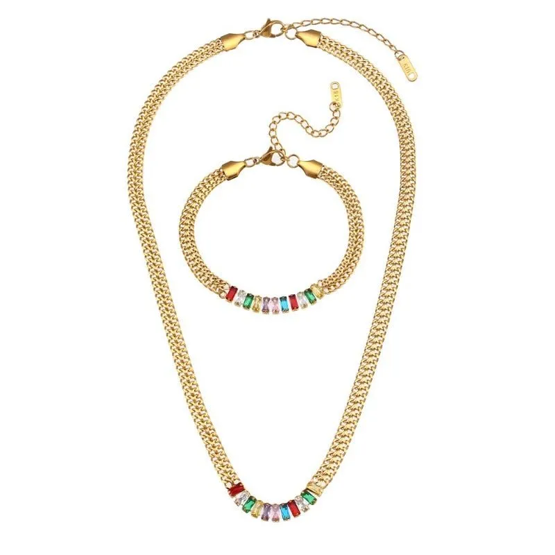 Luxury Tennis Chain Gold Jewelry Set Women Bracelet Necklace Jewelry Set