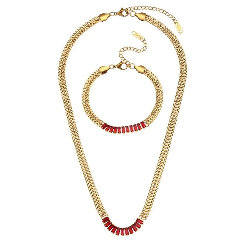 Luxury Tennis Chain Gold Jewelry Set Women Bracelet Necklace Jewelry Set