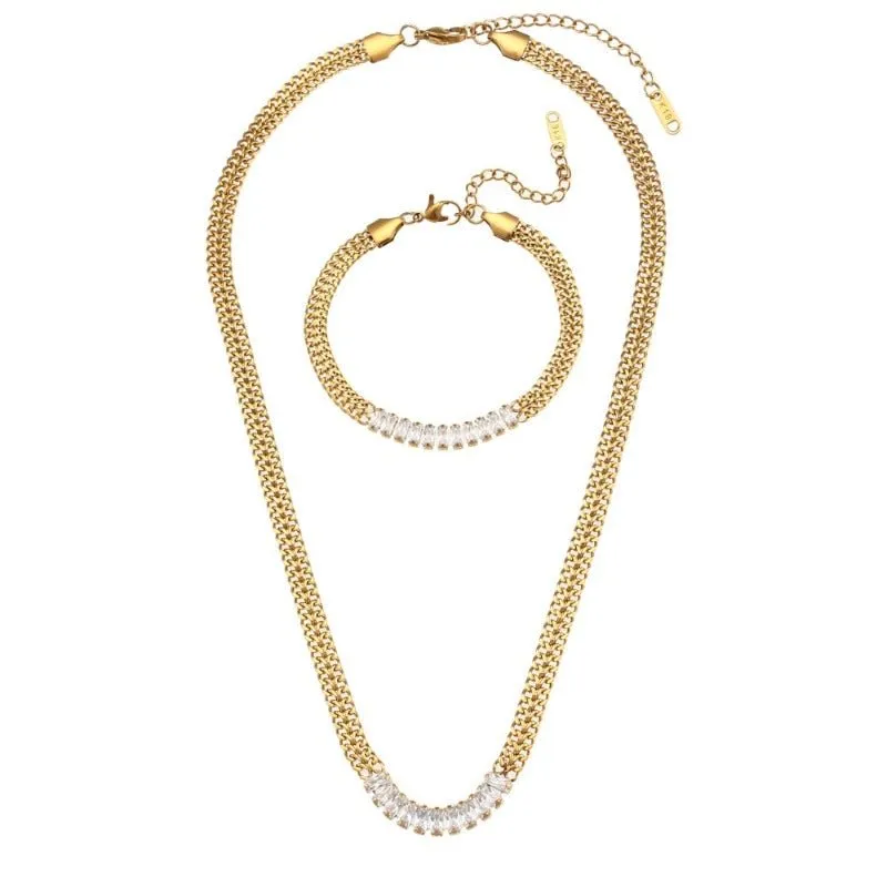 Luxury Tennis Chain Gold Jewelry Set Women Bracelet Necklace Jewelry Set