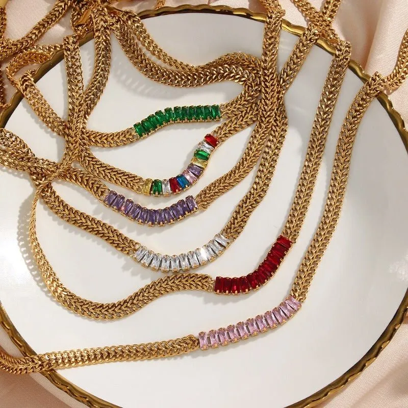 Luxury Tennis Chain Gold Jewelry Set Women Bracelet Necklace Jewelry Set