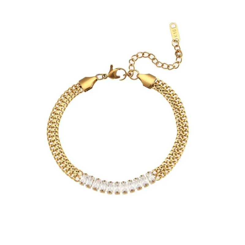 Luxury Tennis Chain Gold Jewelry Set Women Bracelet Necklace Jewelry Set