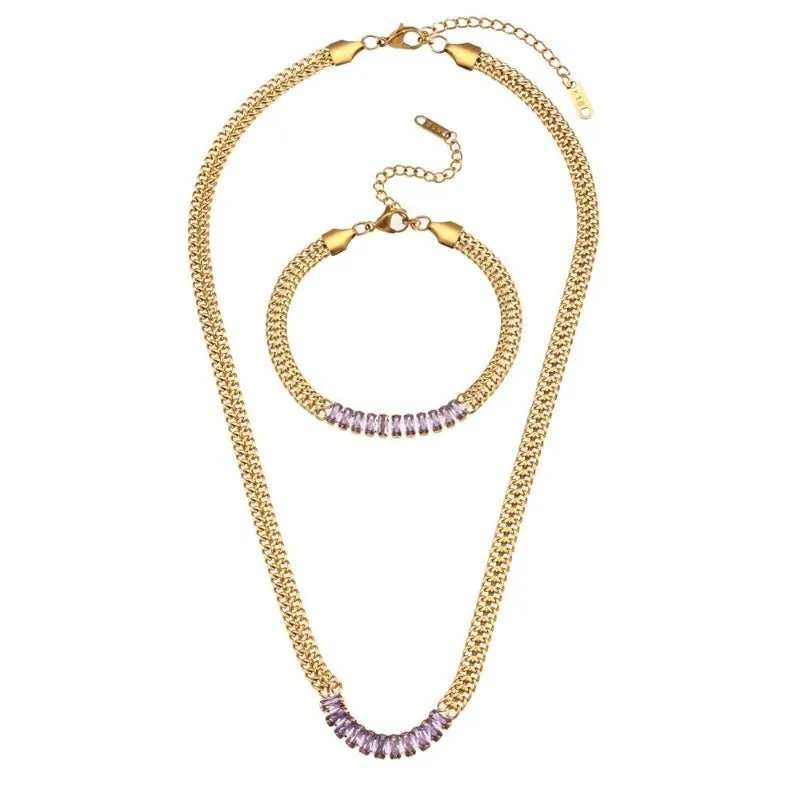 Luxury Tennis Chain Gold Jewelry Set Women Bracelet Necklace Jewelry Set