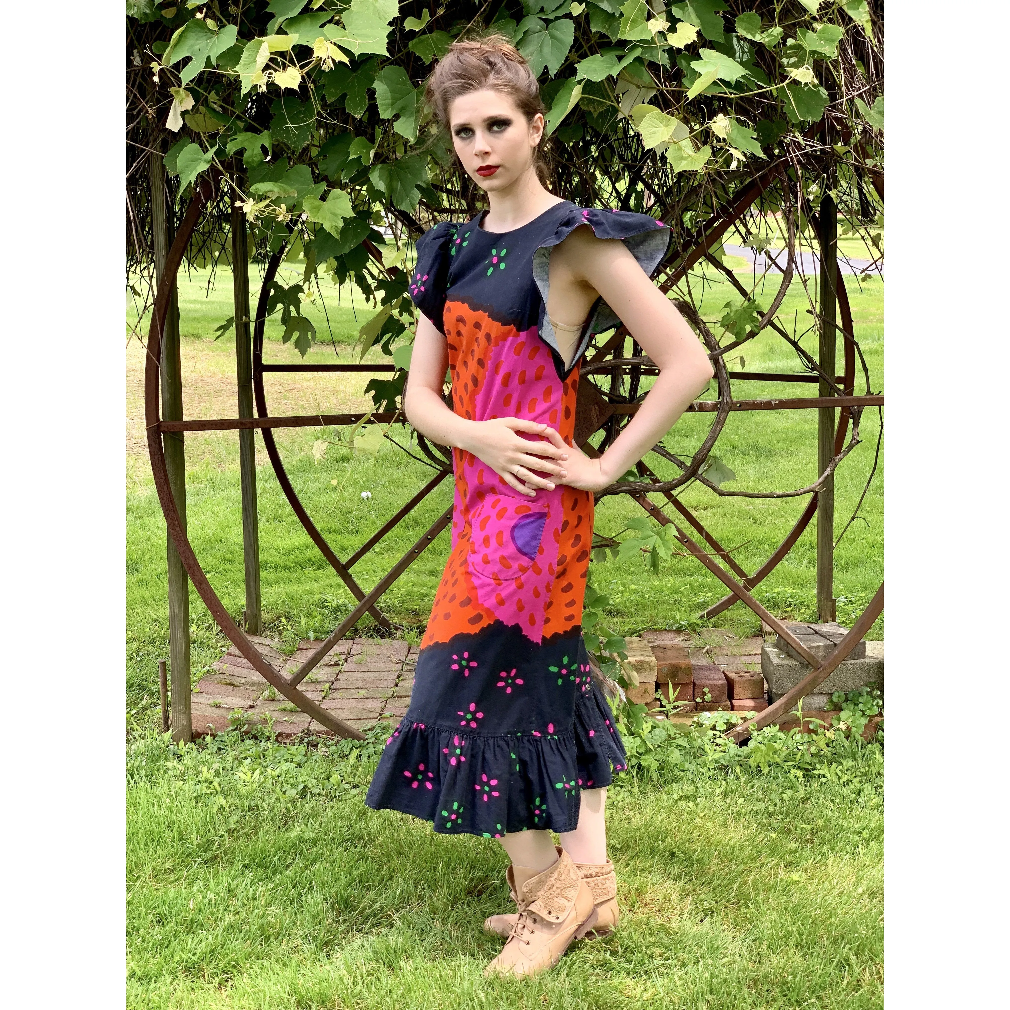 Marimekko ”Semiramis” by Katsuji Wakisaka Vintage Pinafore Dress S Vintage 1975 1970s