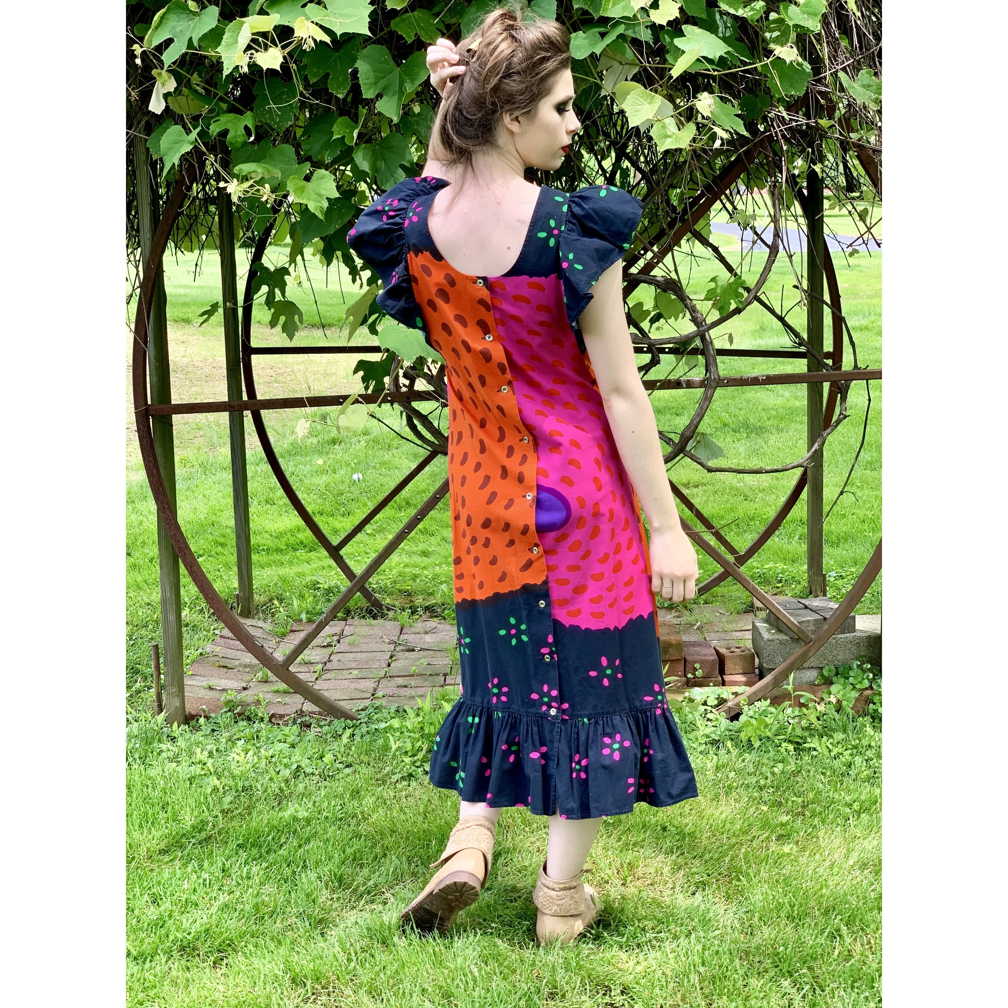 Marimekko ”Semiramis” by Katsuji Wakisaka Vintage Pinafore Dress S Vintage 1975 1970s