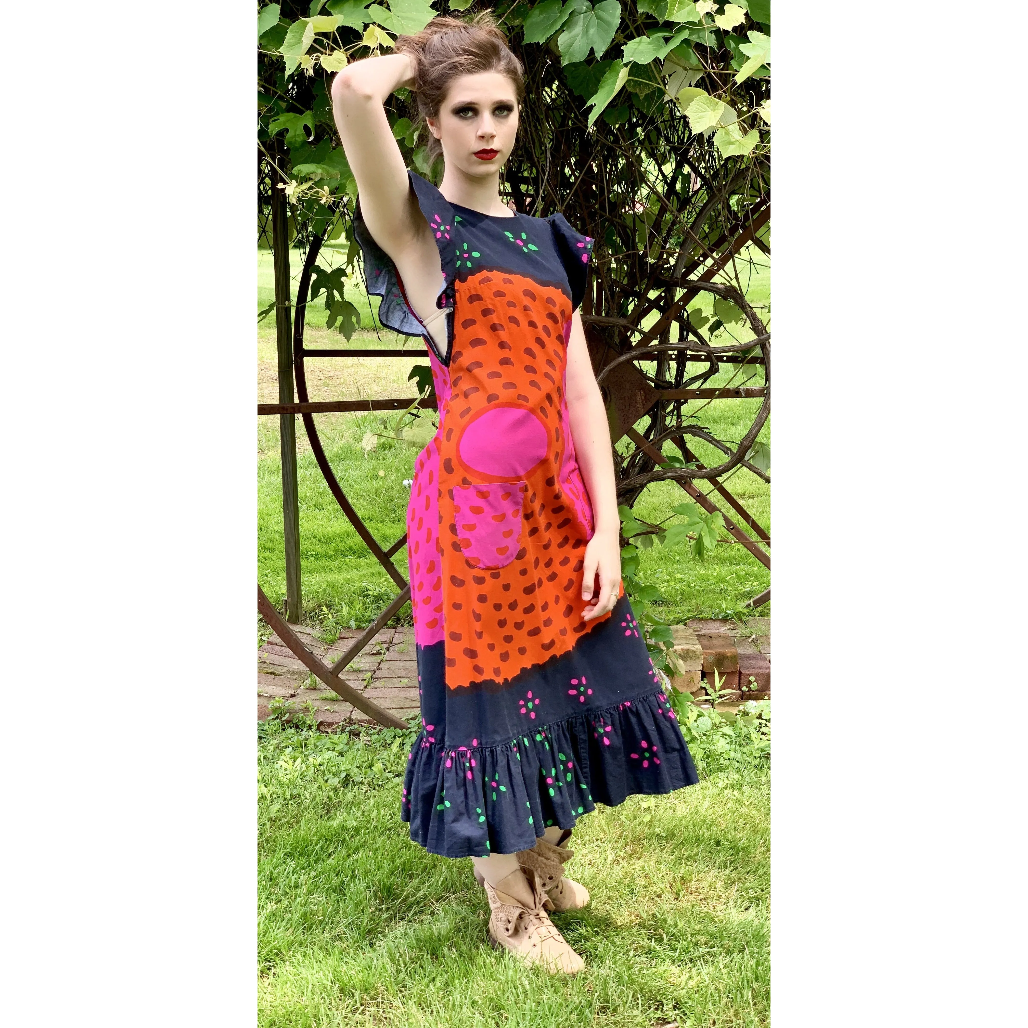 Marimekko ”Semiramis” by Katsuji Wakisaka Vintage Pinafore Dress S Vintage 1975 1970s