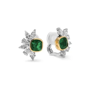 Mark Henry 18k Yellow and White Gold Colombian Emerald Stud Earrings