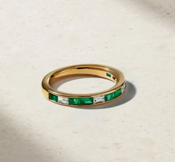 Mark Henry 18k Yellow Gold Baguette Emerald and Diamond Thread Band - .63ctw