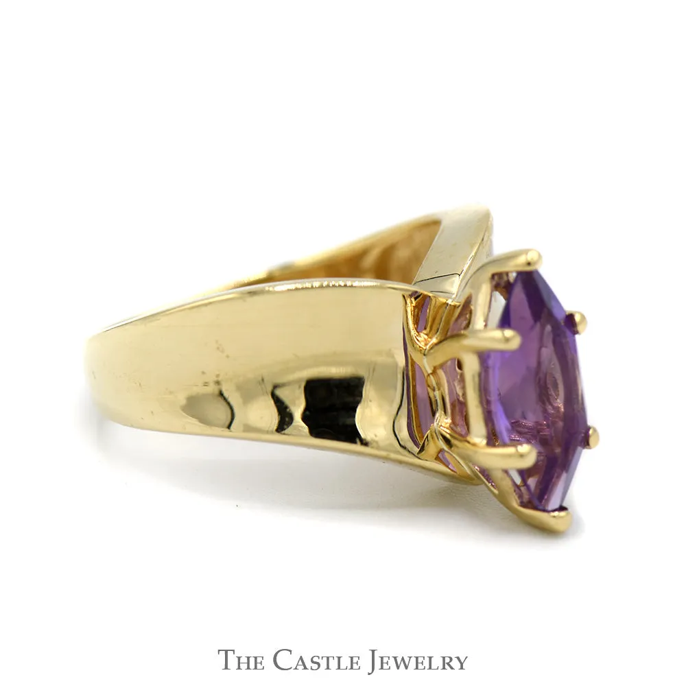 Marquise Amethyst Ring in V Shaped Concave Design 10k Yellow Gold Band