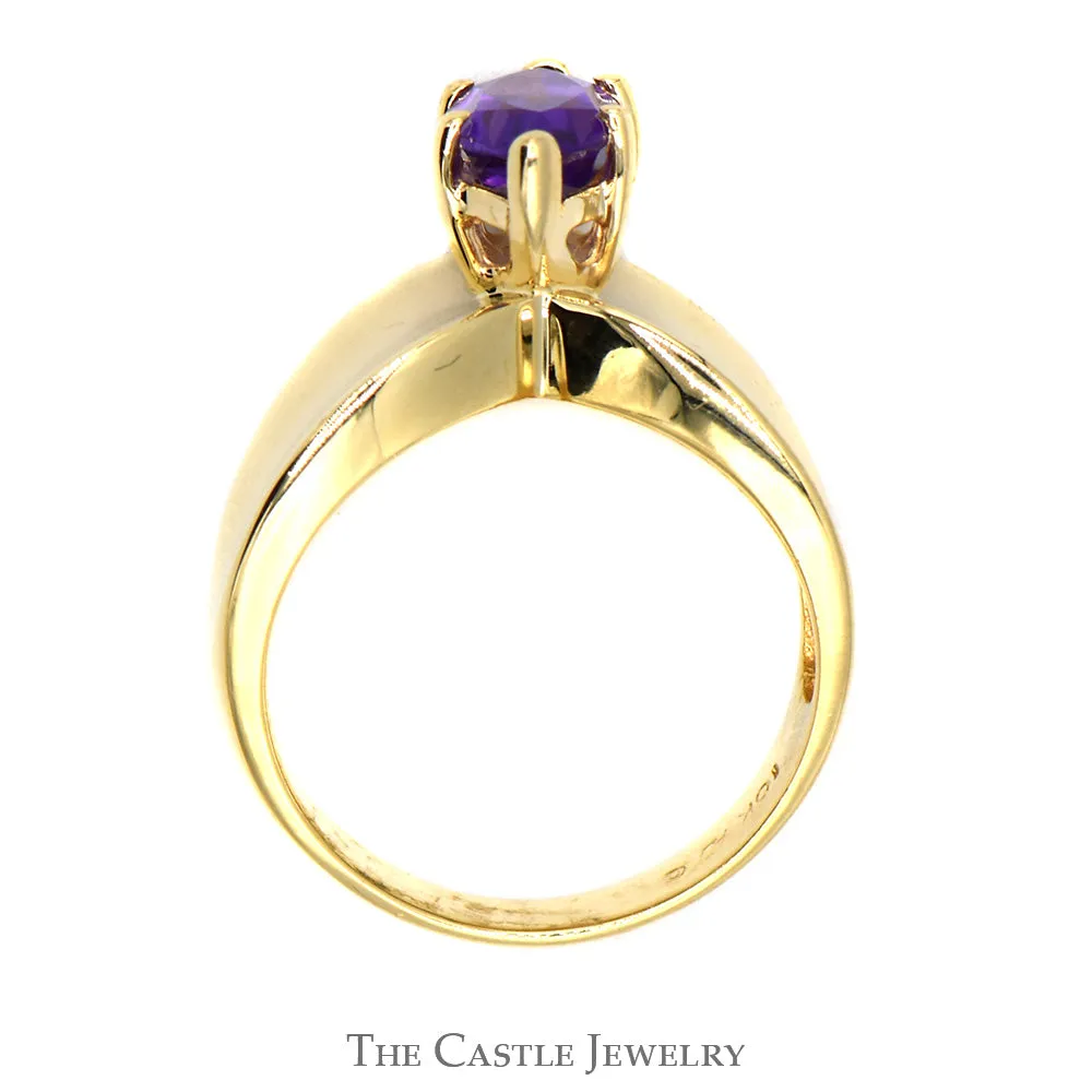 Marquise Amethyst Ring in V Shaped Concave Design 10k Yellow Gold Band