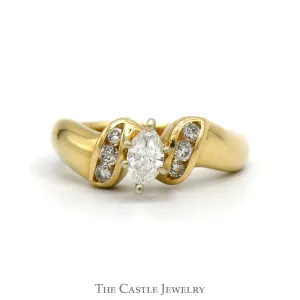 Marquise Cut Diamond Engagement Ring with Channel Set Diamond Accents in 14k Yellow Gold