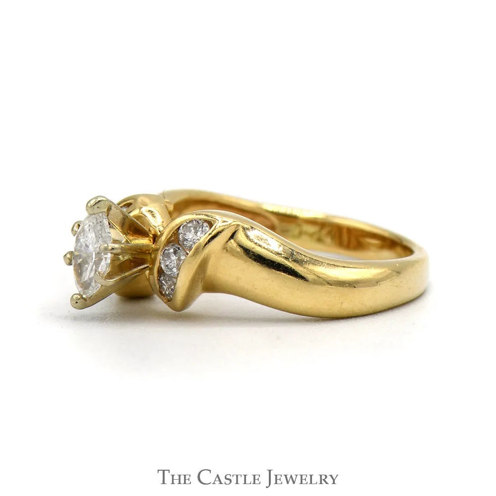 Marquise Cut Diamond Engagement Ring with Channel Set Diamond Accents in 14k Yellow Gold