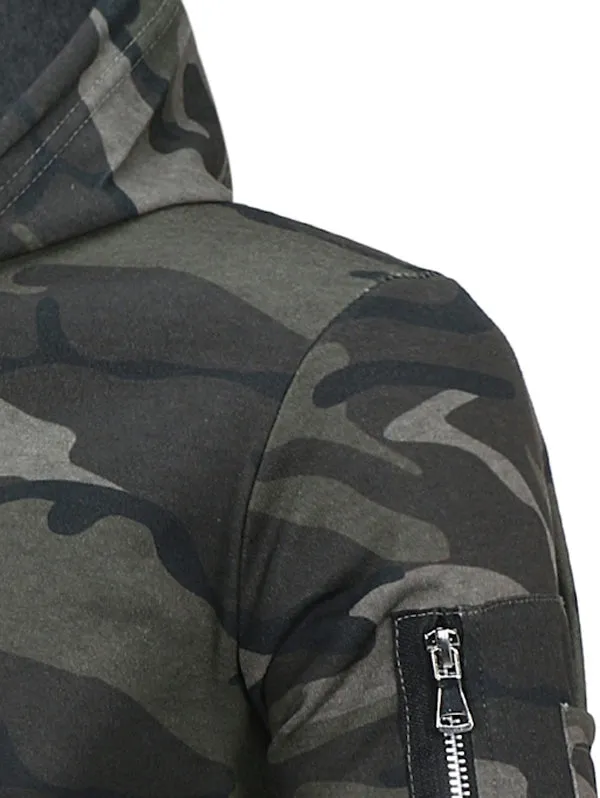 Men's Hooded Camouflage Fleece Pullover Long Sleeves Hoodie