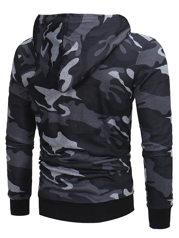 Men's Hooded Camouflage Fleece Pullover Long Sleeves Hoodie
