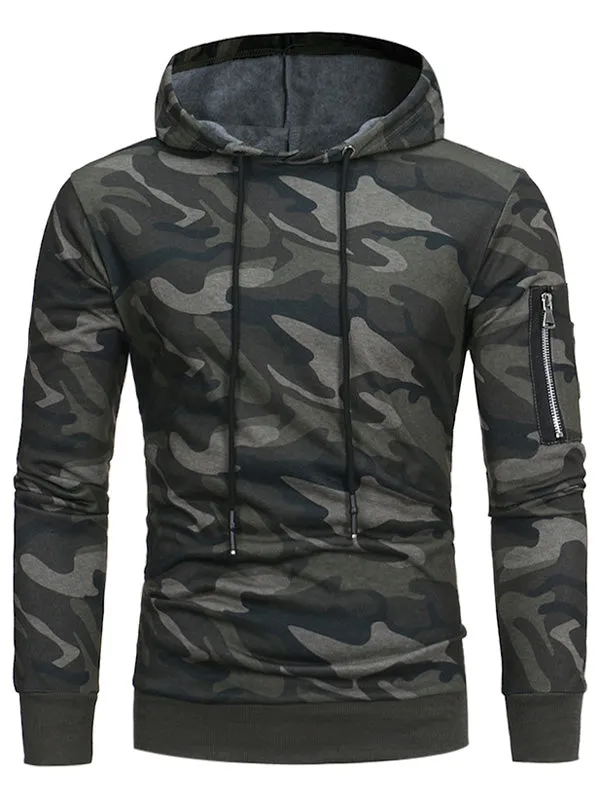 Men's Hooded Camouflage Fleece Pullover Long Sleeves Hoodie