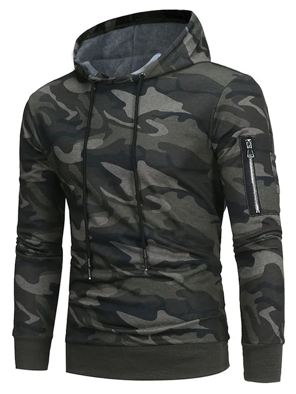 Men's Hooded Camouflage Fleece Pullover Long Sleeves Hoodie