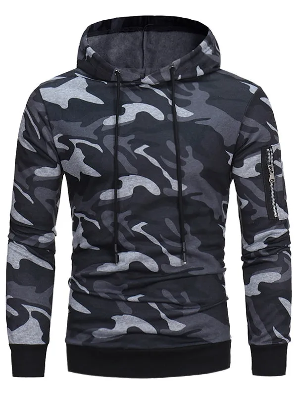 Men's Hooded Camouflage Fleece Pullover Long Sleeves Hoodie
