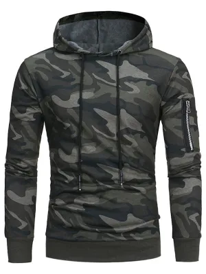 Men's Hooded Camouflage Fleece Pullover Long Sleeves Hoodie