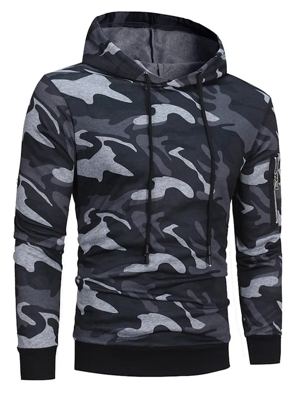 Men's Hooded Camouflage Fleece Pullover Long Sleeves Hoodie