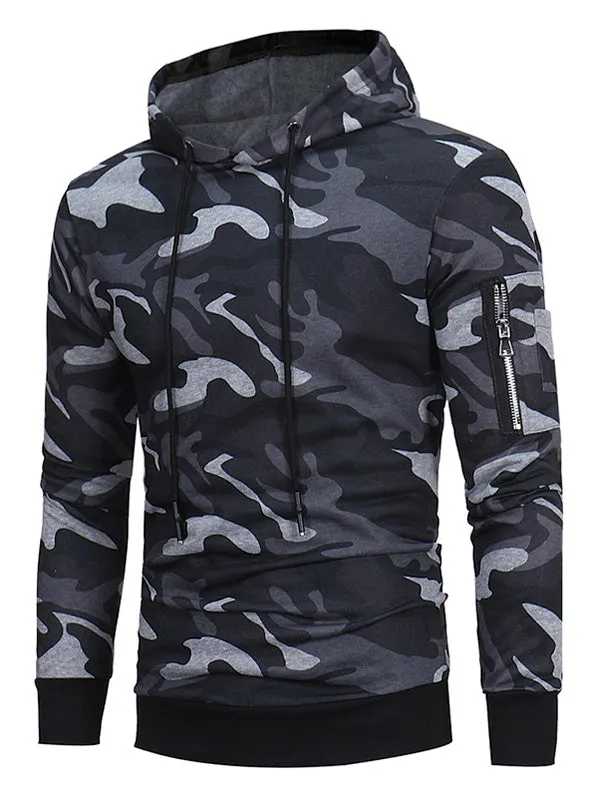 Men's Hooded Camouflage Fleece Pullover Long Sleeves Hoodie