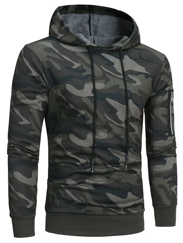 Men's Hooded Camouflage Fleece Pullover Long Sleeves Hoodie