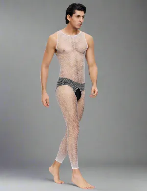 Men's Sheer White Fishnet Bodystocking by Scandals