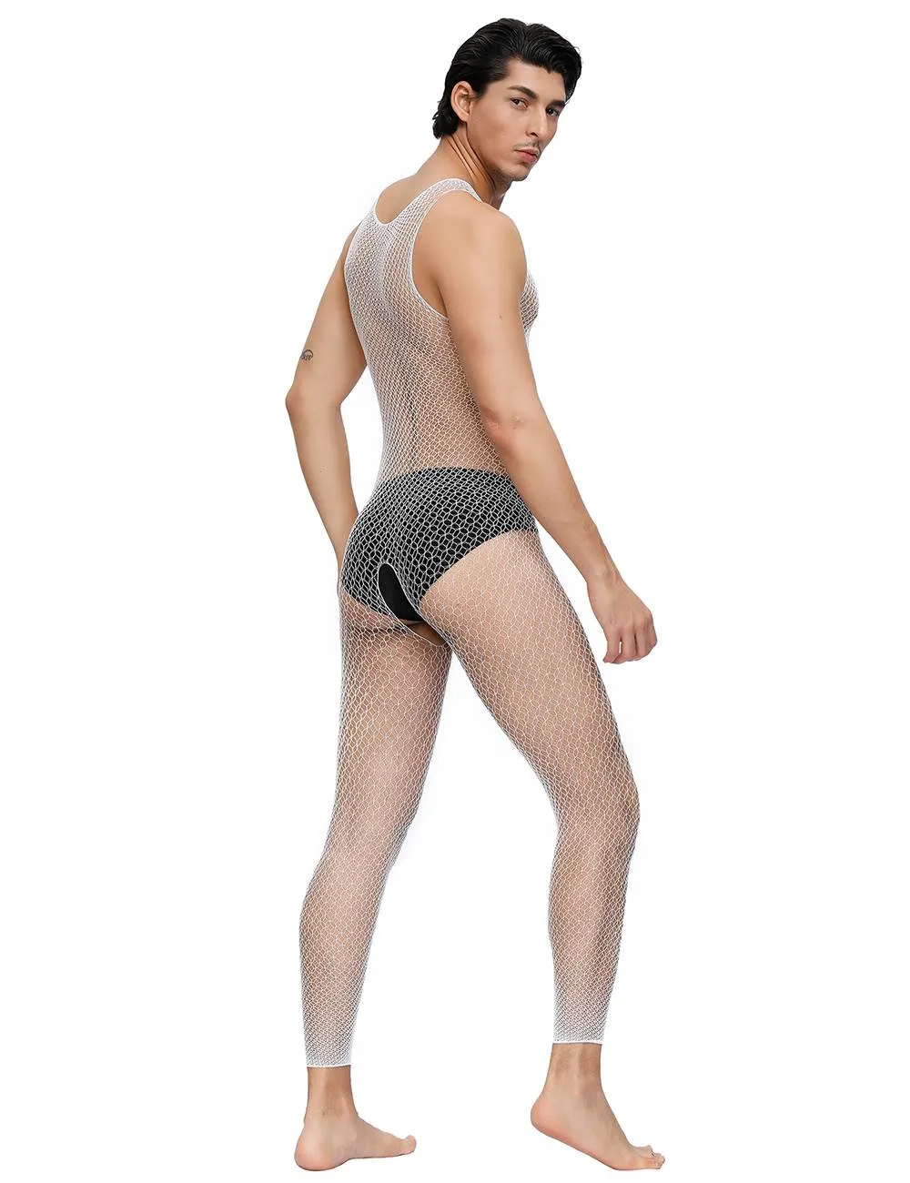 Men's Sheer White Fishnet Bodystocking by Scandals