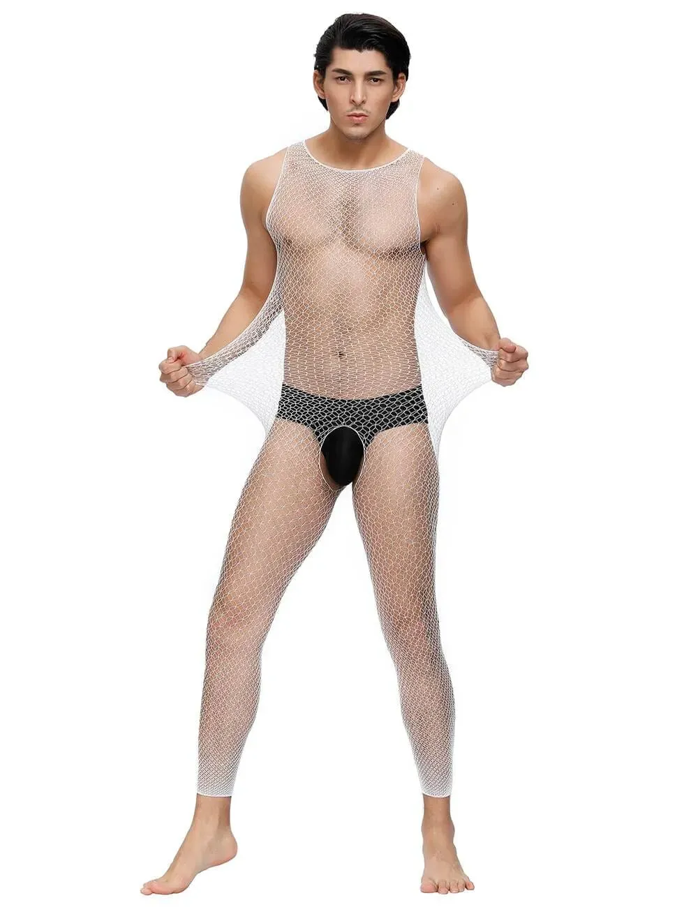 Men's Sheer White Fishnet Bodystocking by Scandals