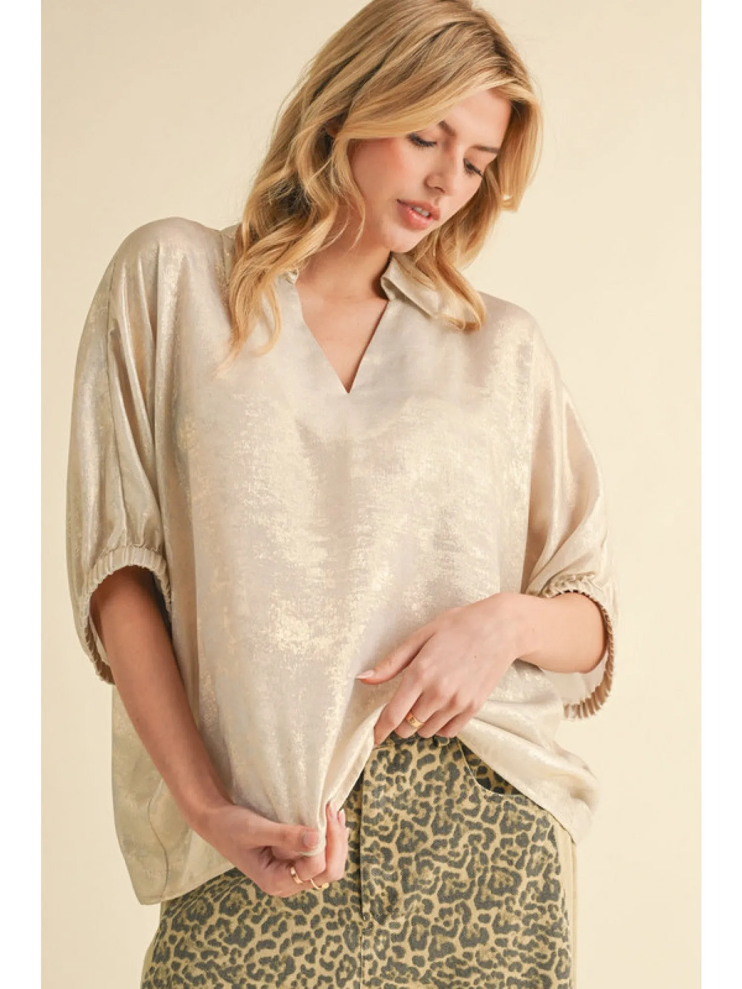 Metallic V-Neck Top