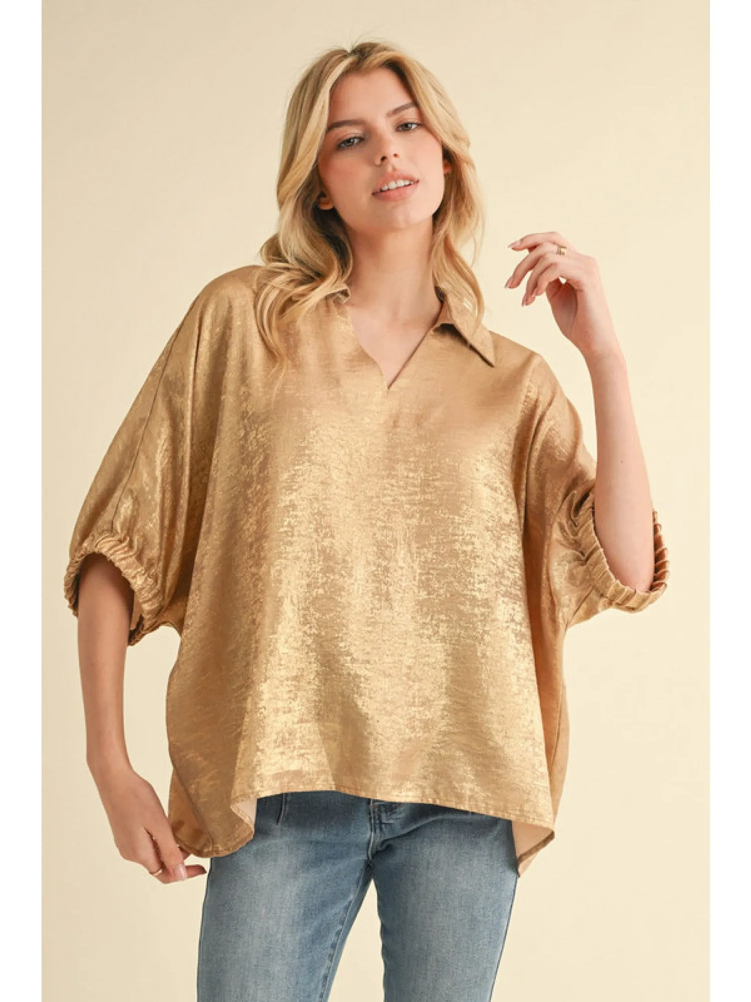 Metallic V-Neck Top